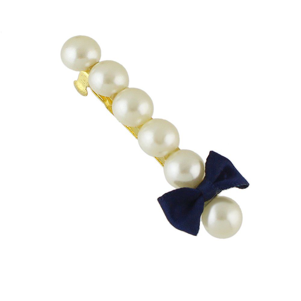 

Ribbon Bowknot Simulated-pearl Hairgrips Hairwear for Women, Lapis blue