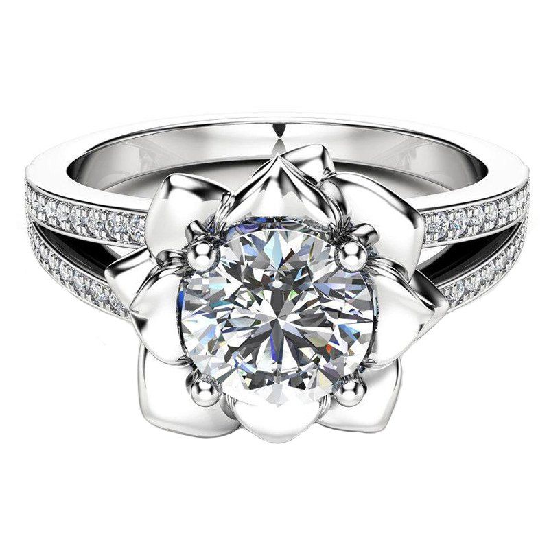 

New Copper Plated Cubic Flower Zircon Couple Ring, Silver