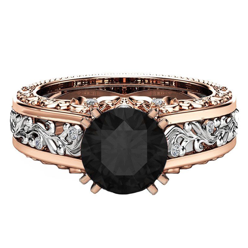 

Lady Carved Large Gemstone Plated 14k Separation Ring, Black