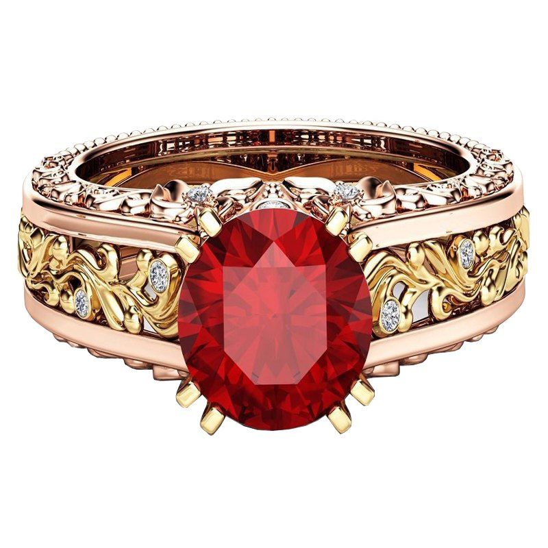 

Lady Carved Large Gemstone Plated 14k Separation Ring, Red