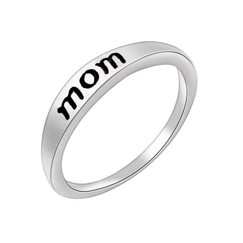 

Stylish Minimalist Letter Mother's and Father's Day Gift Ring, Silver