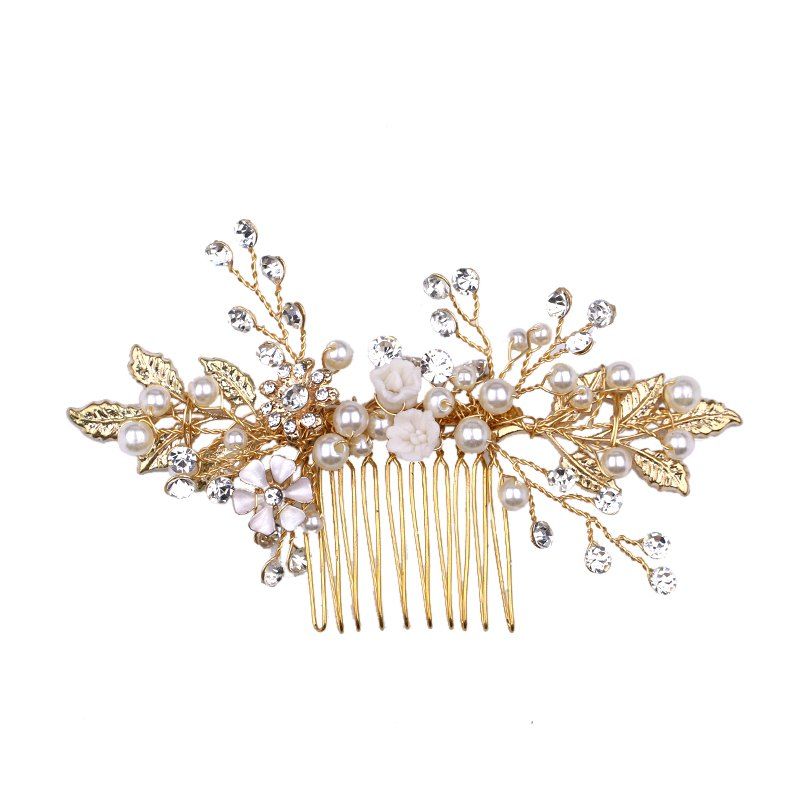 

Bride Accessories Golden Leaf Hair Comb, Bright yellow