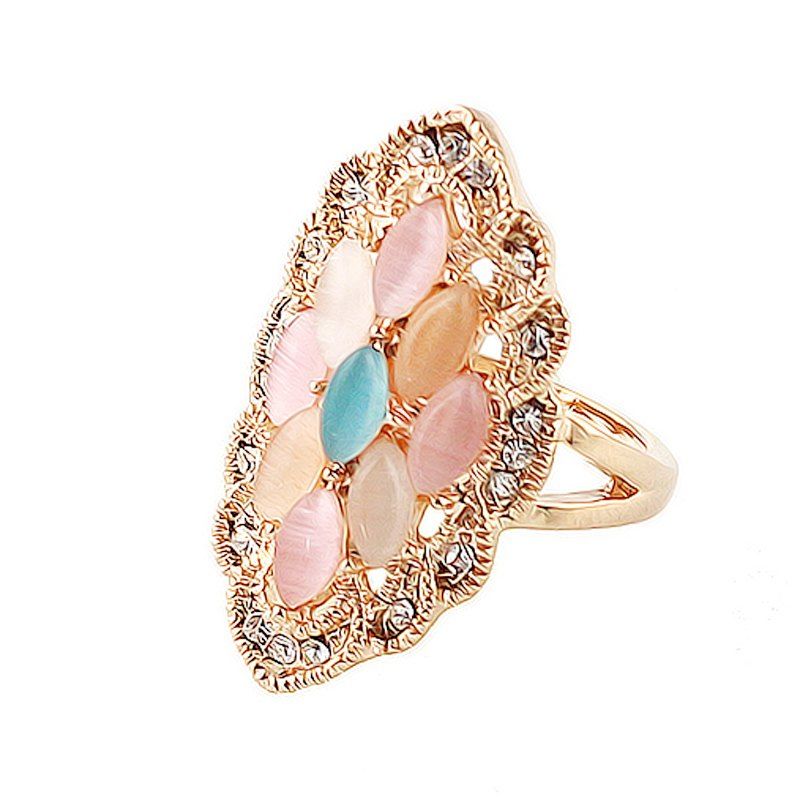 

Metal Geometry with Rhinestone and Imitation Stones Ring, Gold