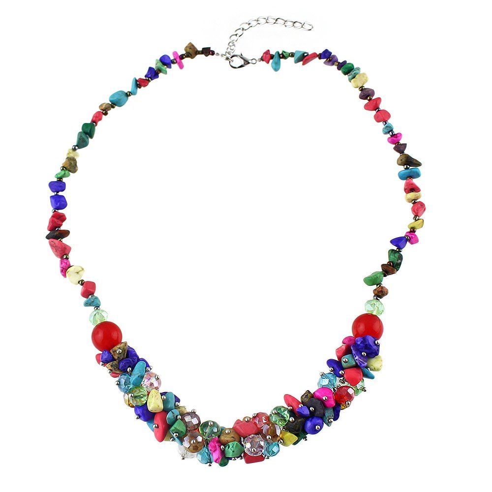 

Natural Stone Colorful Bead Crystal Chain Necklace, Multi