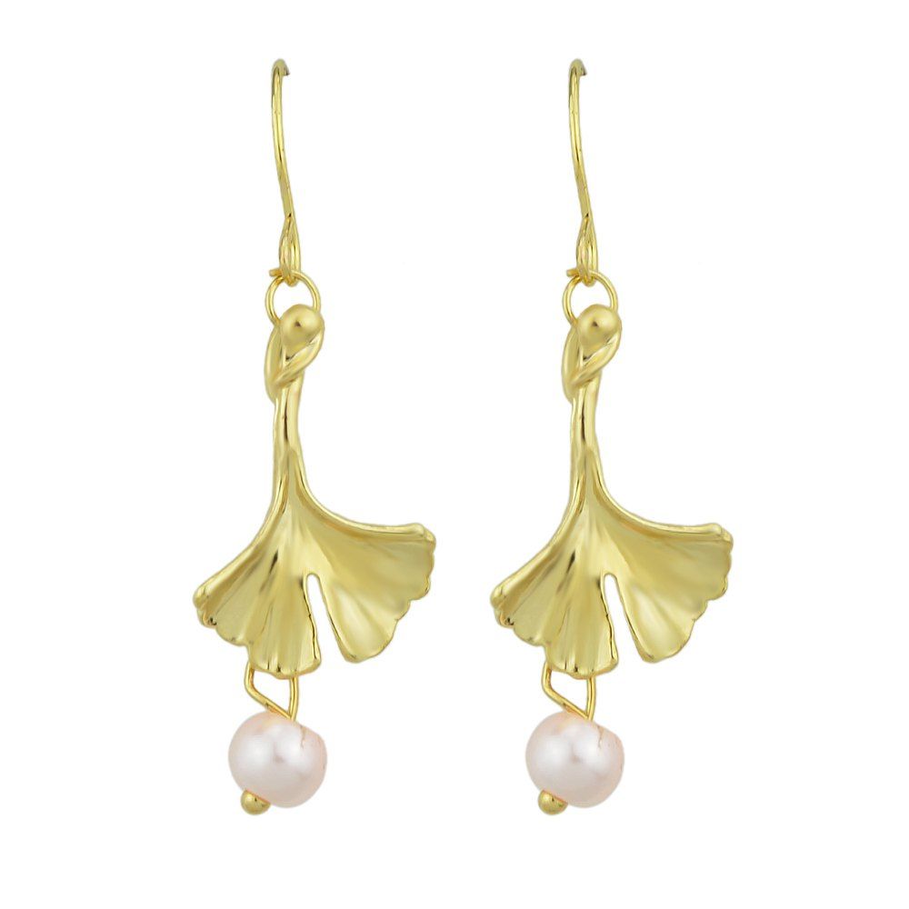 

Simulated-pearl Leaf Dangle Earrings for Women, Gold