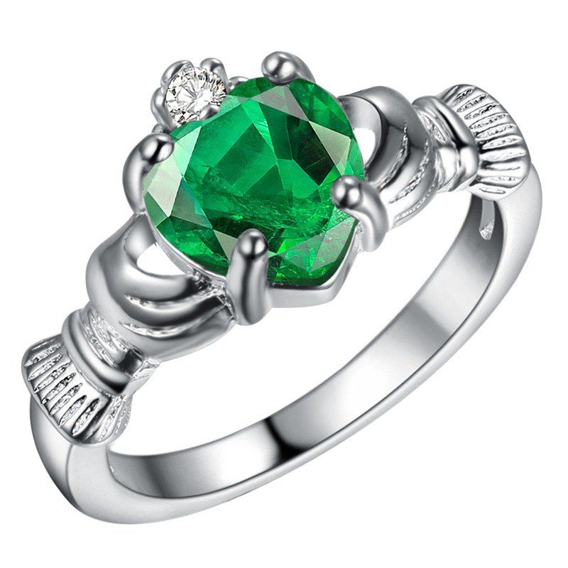 

Holding Heart Shaped Color Gemstone Crystal Ring, Green onion