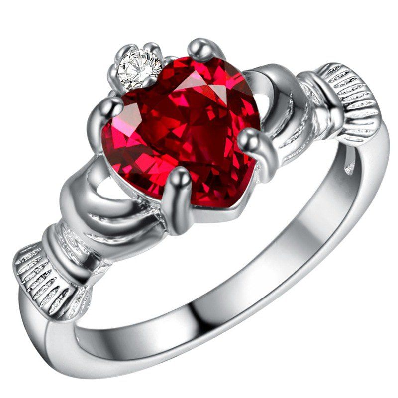 

Holding Heart Shaped Color Gemstone Crystal Ring, Red