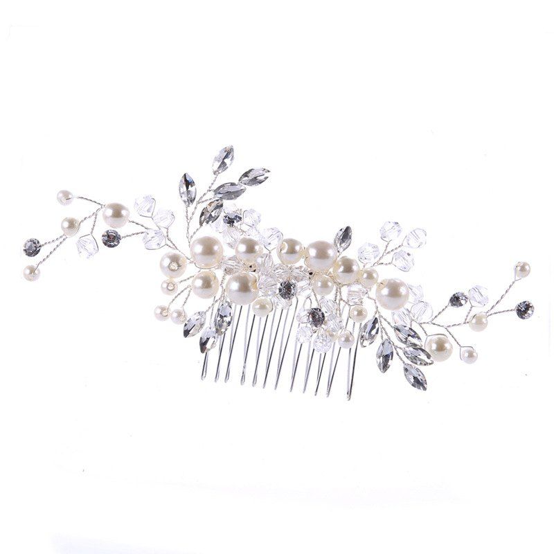 

Bride Accessory White Crystal Pearl Hair Comb