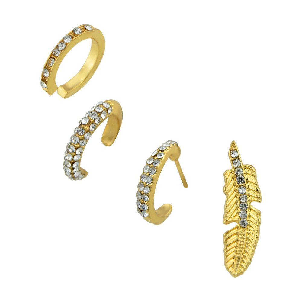 

4pcs Gold-color with Rhinestone Leaf Round Shape Earrings