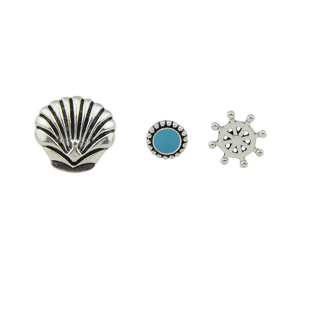 

3pcs Rudder Scallop Round Shape with Enamel Earrings, Silver