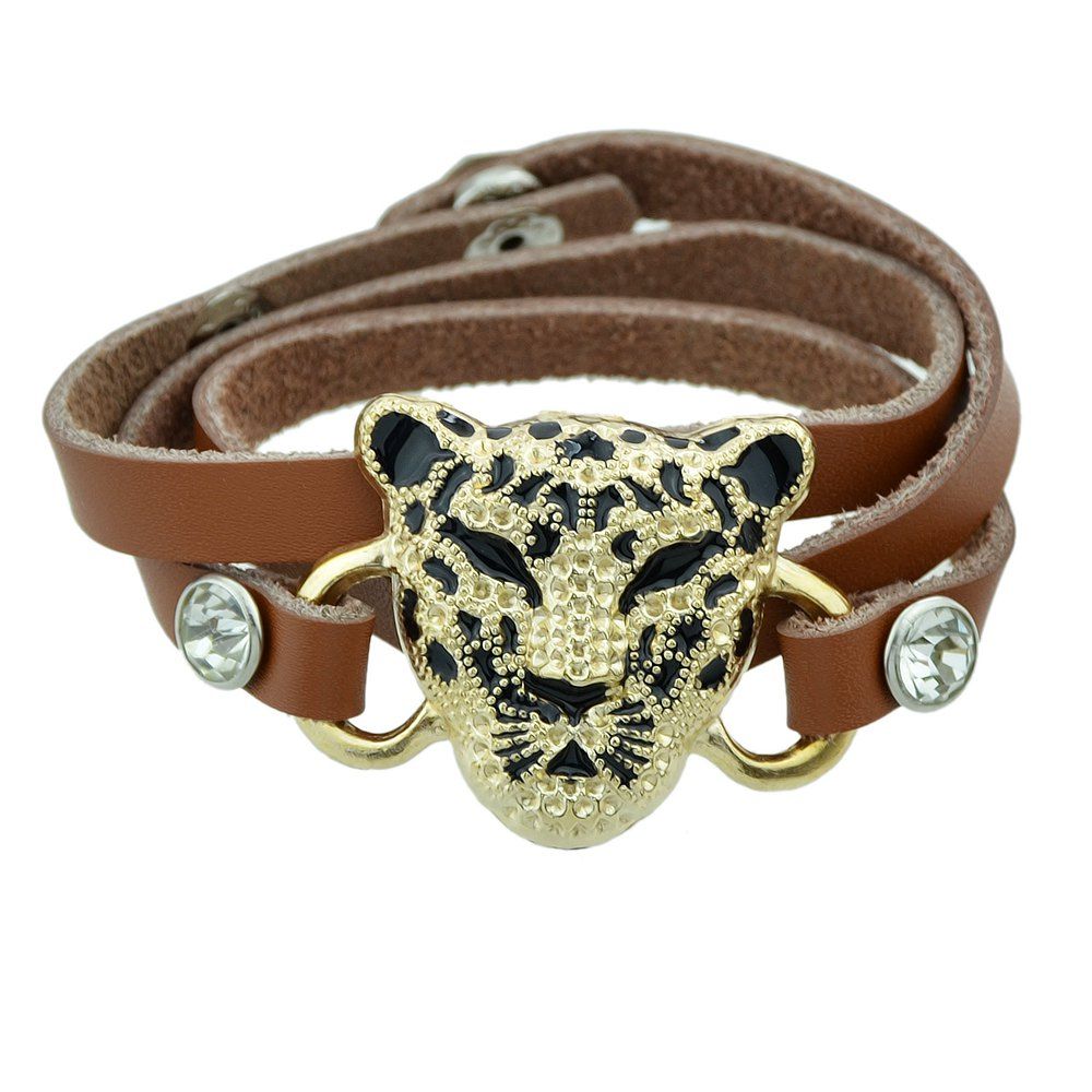 

Wristband Animal Head Leopard Charm Bracelets, Brown