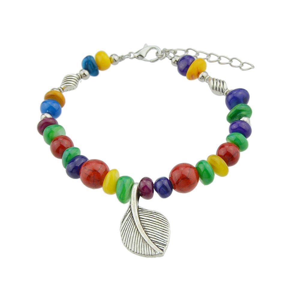 

Bohemian Colorful Beads with Metal Leaf Bracelet, Multi