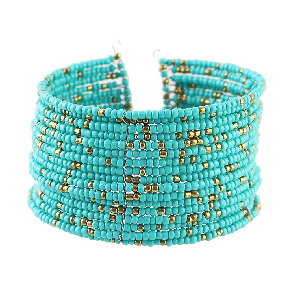 

Colorful Seed Beads Wide Multi Layer Cuff Bracelet, Blue diamond