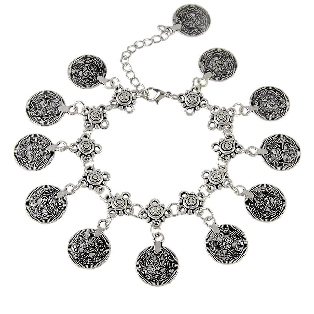 

Bohemian Silver Color Coin Charm Chain Anklets