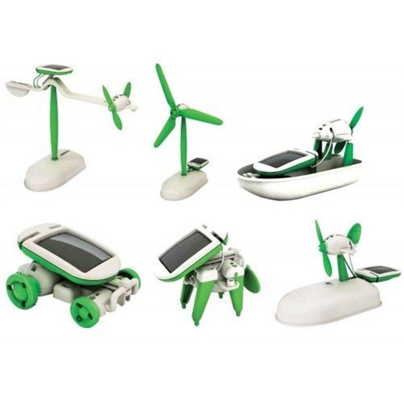 

6 in 1 Solar Power DIY Toy Robots Helicopter Plane Educational Children Gift, Green