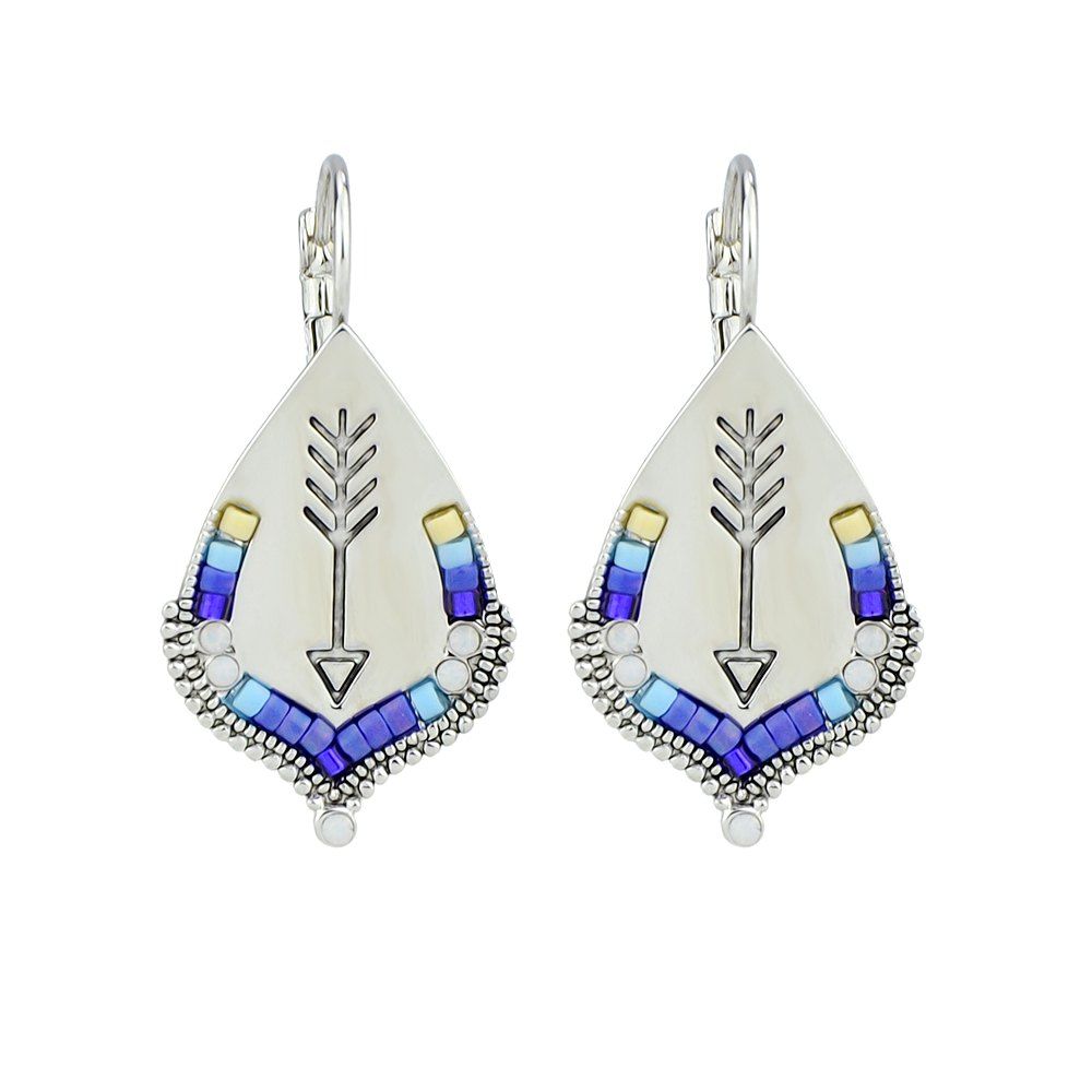 

Silver Color with Beads Pattern Geometric Hoop Earrings
