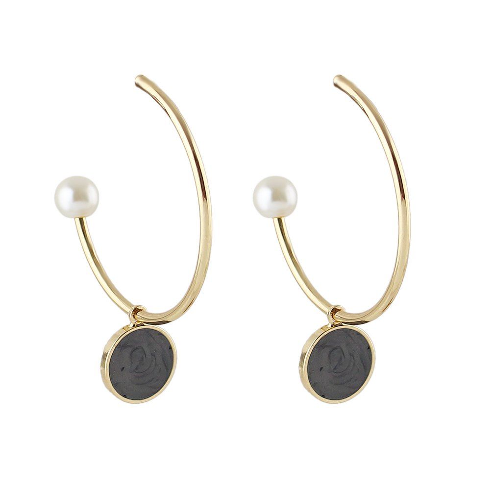 

Simulated-pearl Big Cuff Hoop Earrings for Women, Black