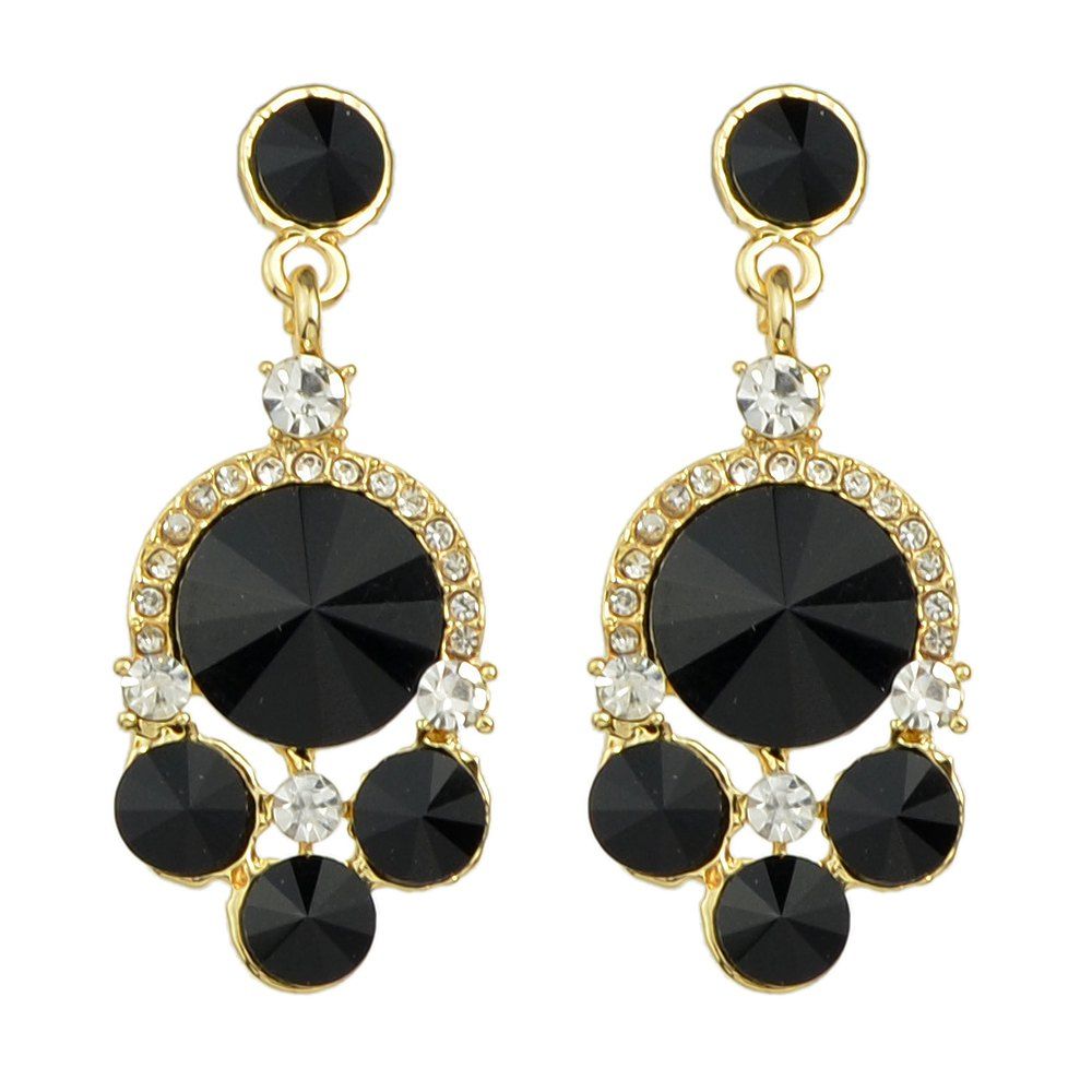 

Colorful Rhinestone Geometric Water Drop Earrings, Black