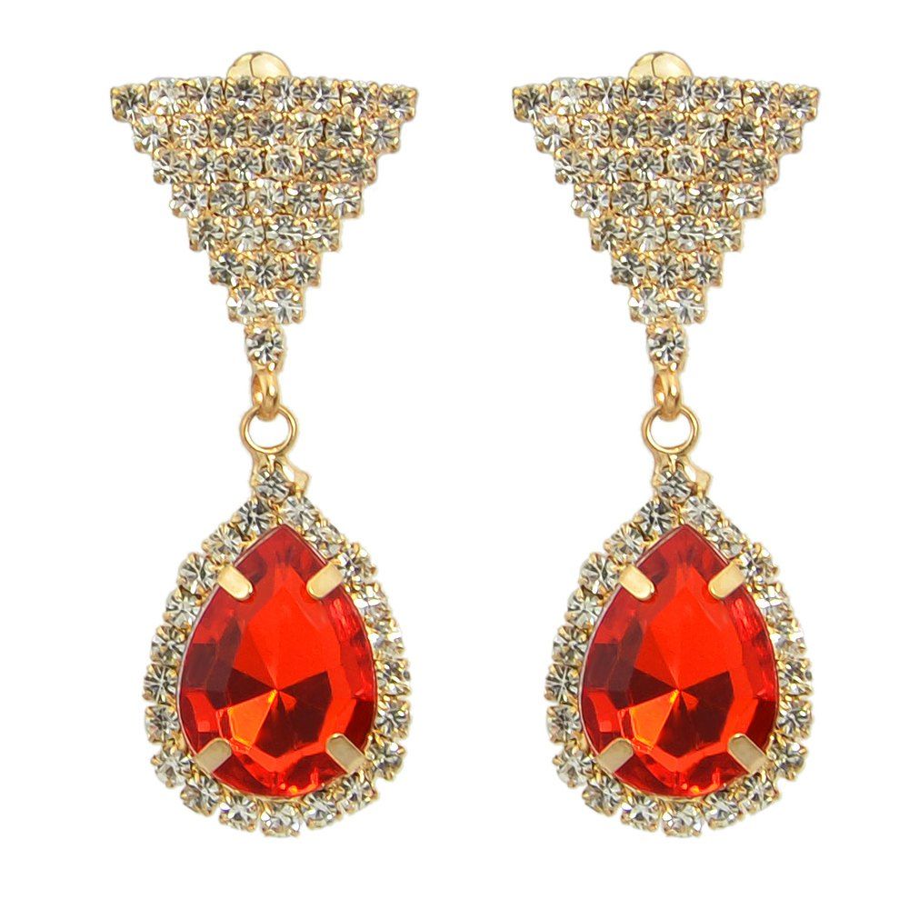 

Rhinestone Triangle Long Water Drop Earrings, Red