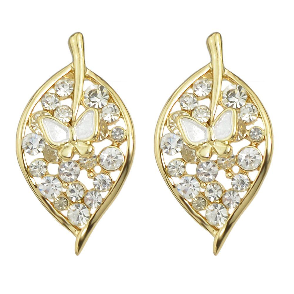 

Glittering Gemstone Hollowed Leaf Earrings, White