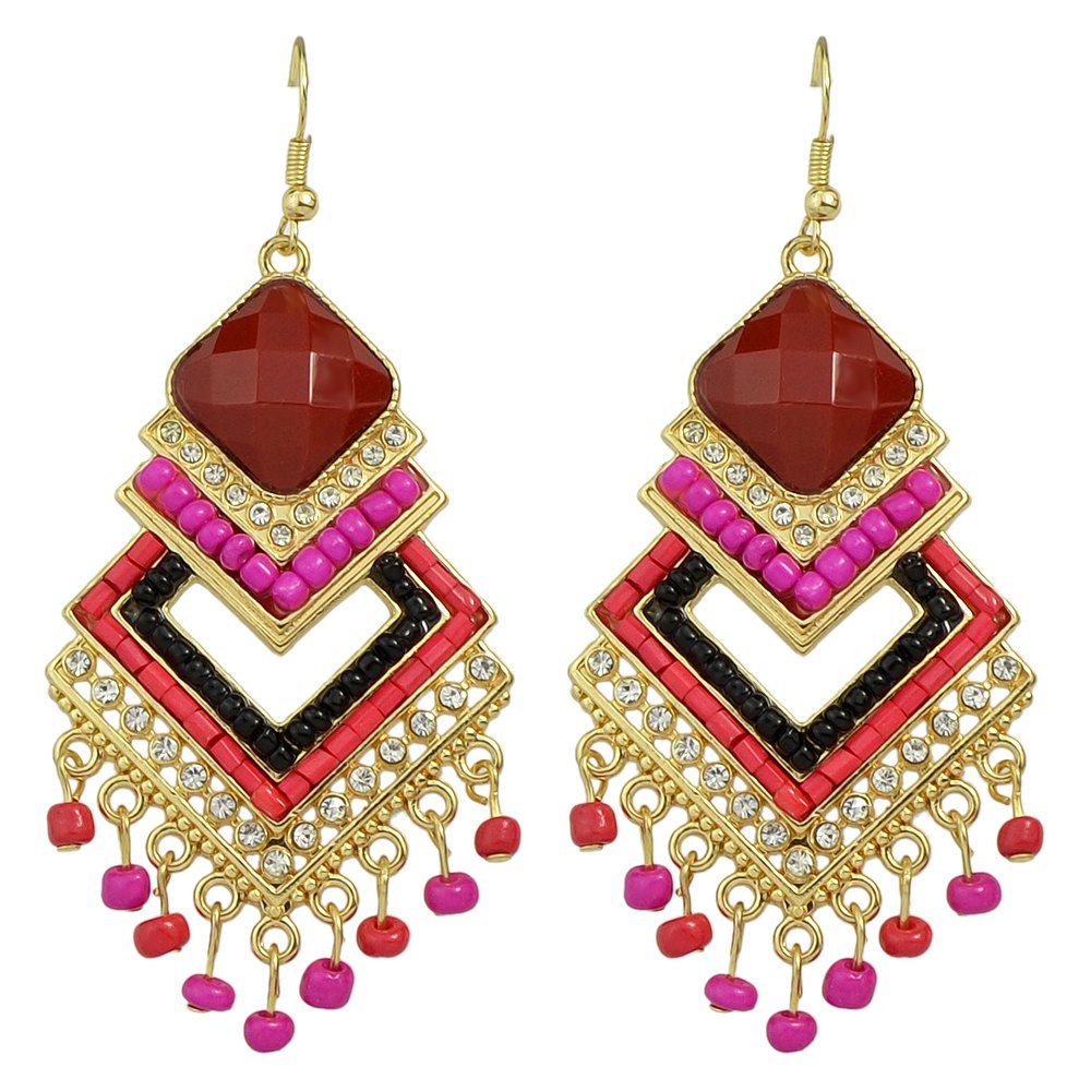 

Big Statement Bead Geometric Dangle Chandelier Earrings, Multi