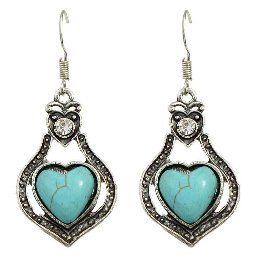 

Silver Color with Stone Big Dangle Heart Earrings
