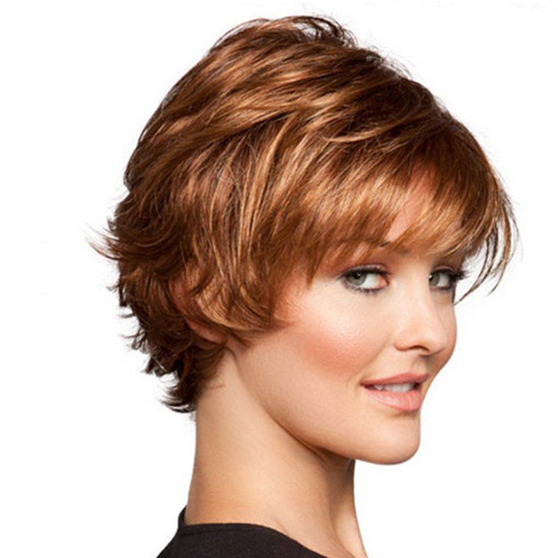 

Gold Short Straight Bang Wig, Brown