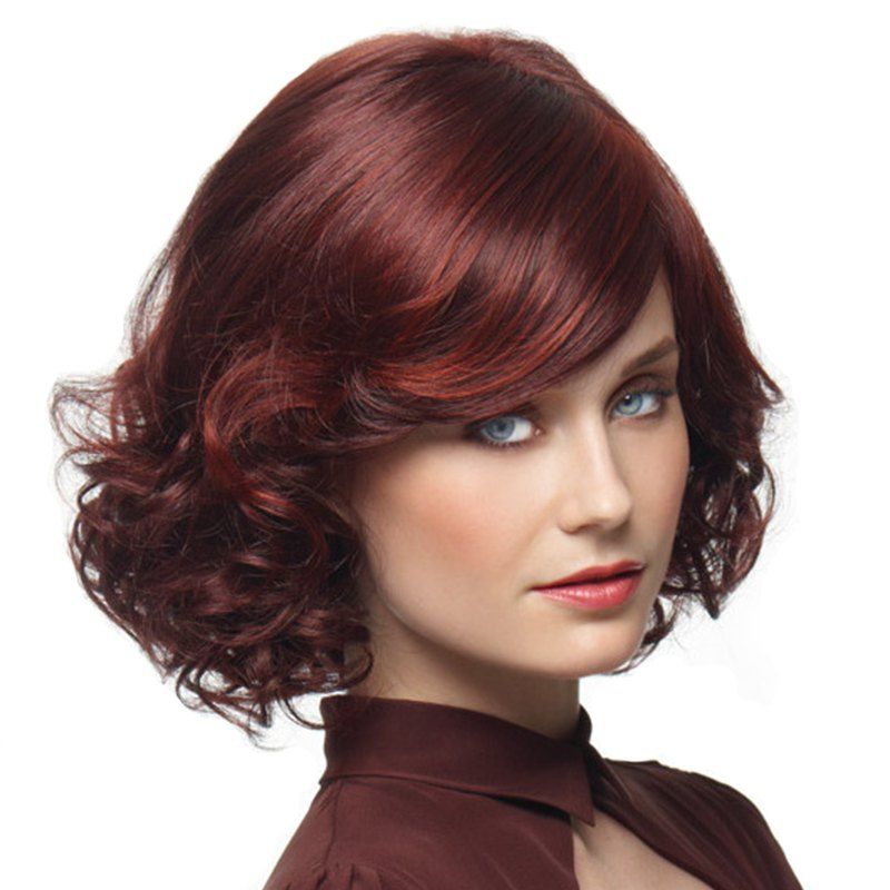 

Wine Red Gradient Ramp Small Wave Short Curls Wig, Red wine