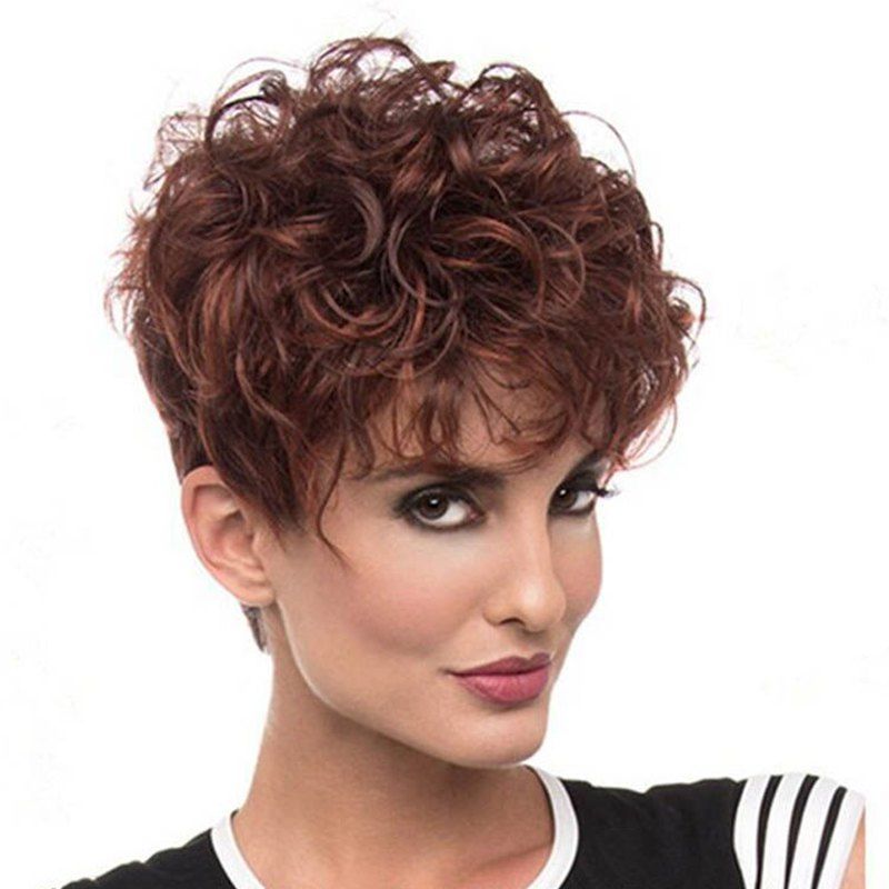 

Wine Red Gradient Ramp Short Curls Wig, Red wine