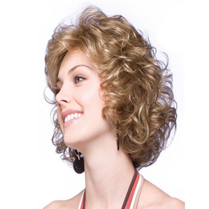 

Brown Fluffy Little Curly Short Wig, Tan