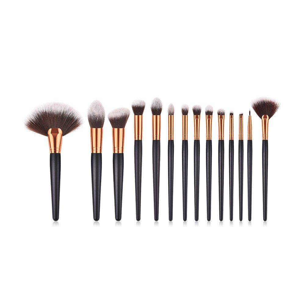 

Branches Wooden Handle Black Gold Brown White Peak Fan Make Up Brush 14pcs