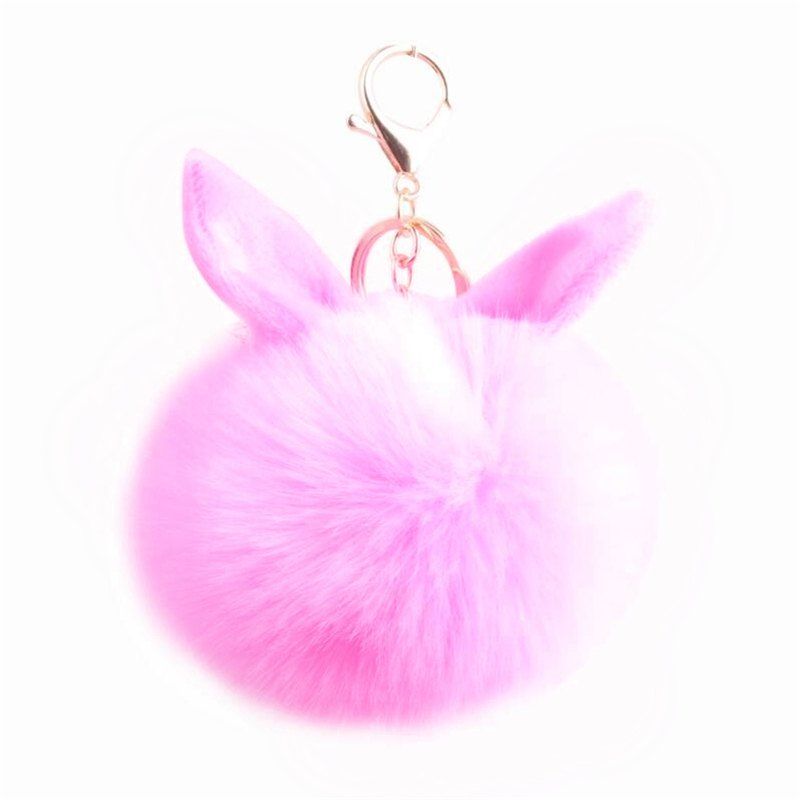 

Fashion Rabbit Ears Fur Ball Key Ring Ornaments, Pink