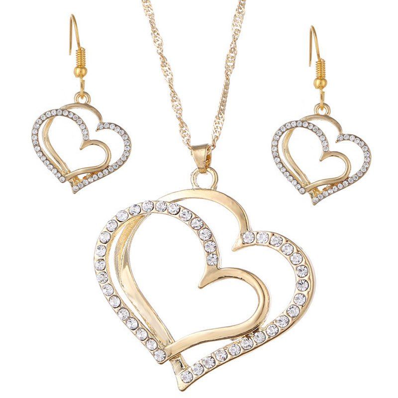 

Fashion Bride Romantic Wedding Creative Heart Jewelry Set, Gold