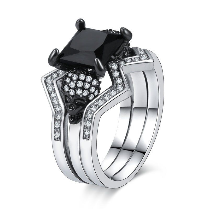 

Woman Crystal Zircon Fashion Jewelry Punk Skull Rings, Black