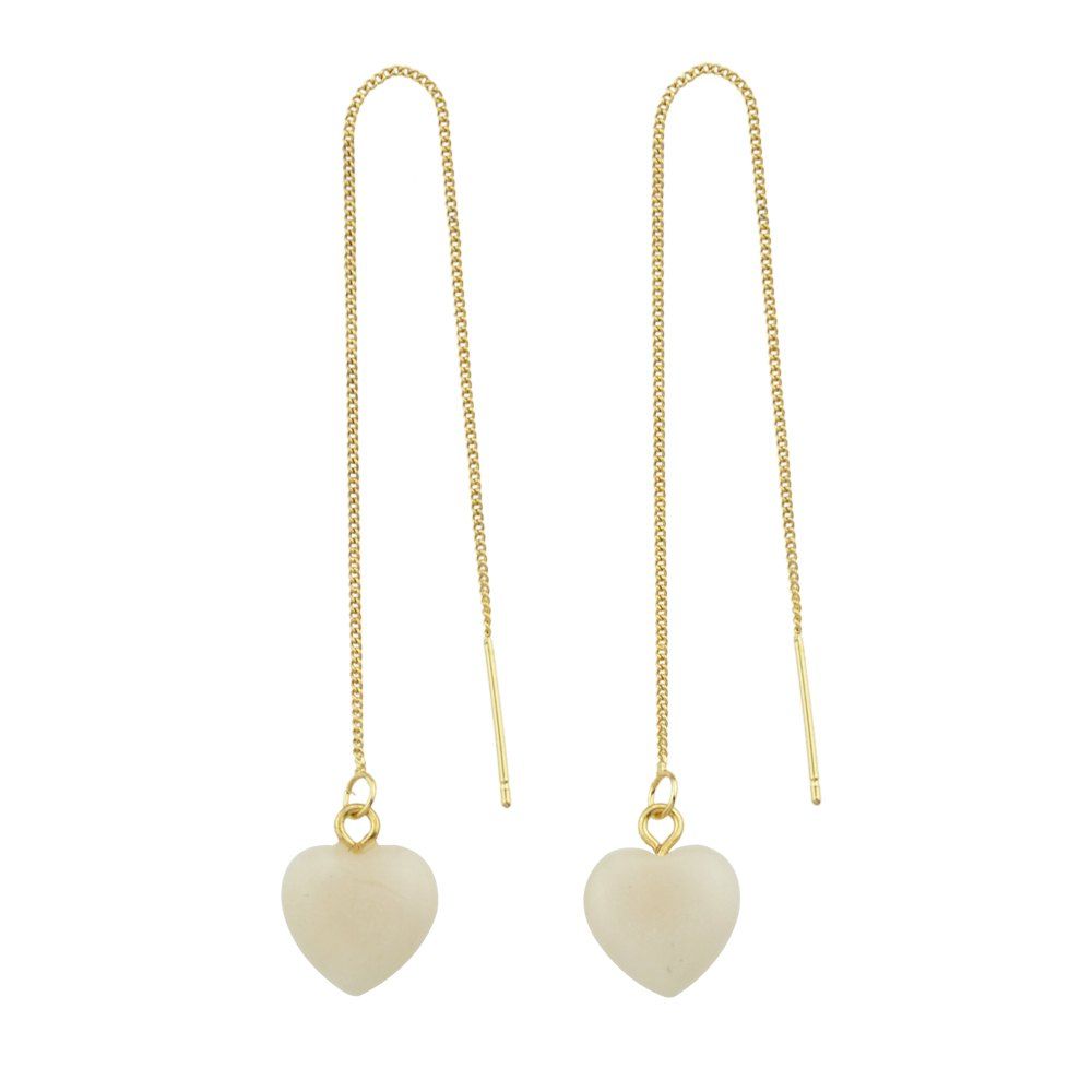 

Long Chain with Stone Heart Shape Hanging Earrings, Sakura pink