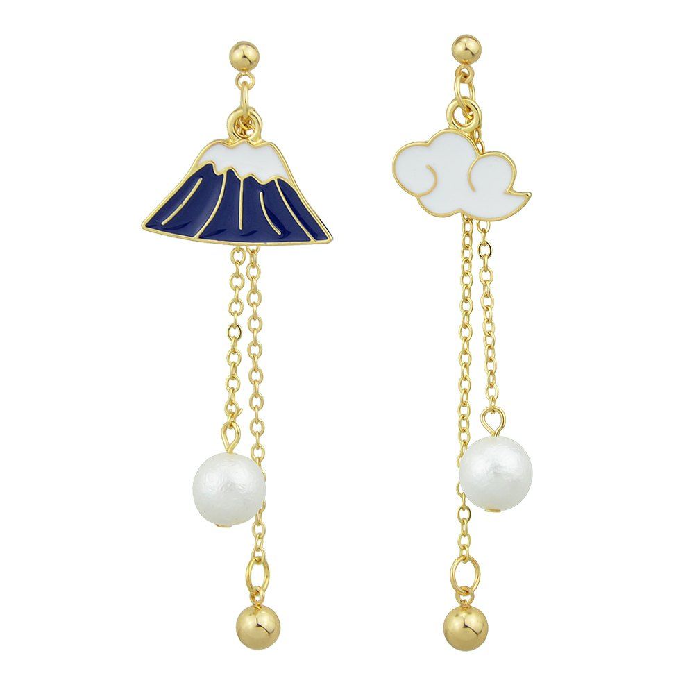 

Enamel Cloud Mountain Simulated-pearl Dangle Asymmetric Earrings, Gold