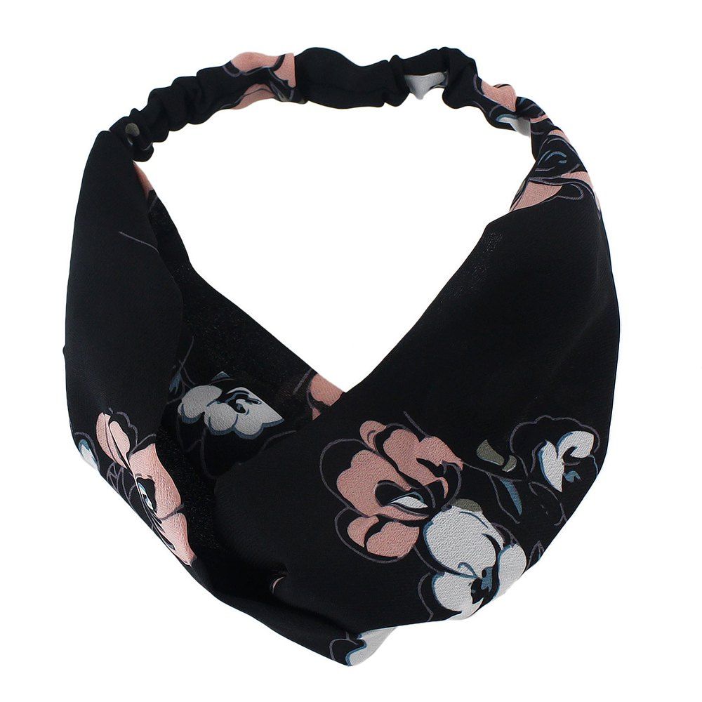 

Polyester Flower Printed Elastic Hairband, Black