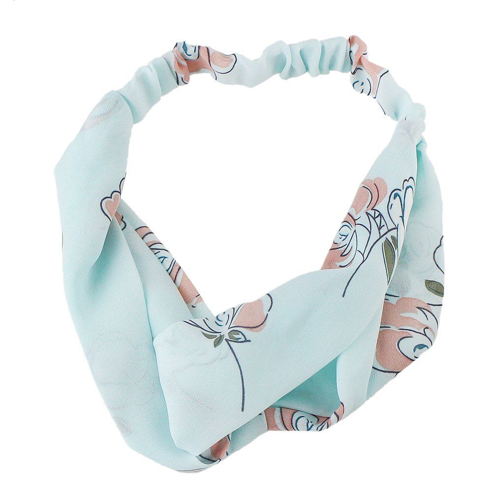 

Polyester Flower Printed Elastic Hairband, Robin egg blue