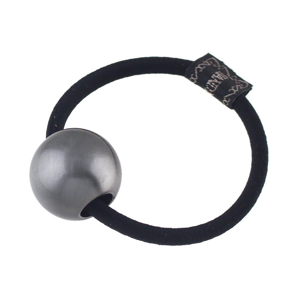 

Big Round Bead Black Elastic Rope Hairband, Silver