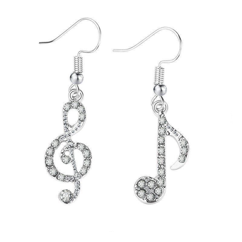 

Fashion Diamond Note Asymmetry Earring Student Temperament Personality Accessory, Silver