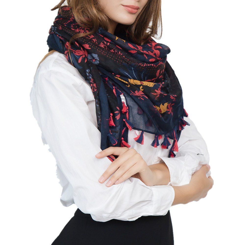 

Flower Fashion Travel Cotton and Linen Scarves, Red