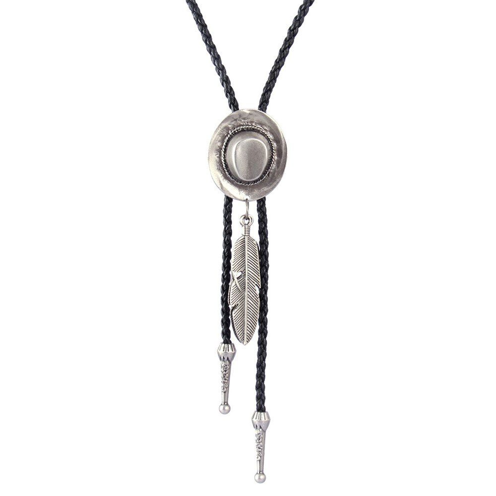

Fashion Ornament Cowboy Hat Feather Necklace, Silver