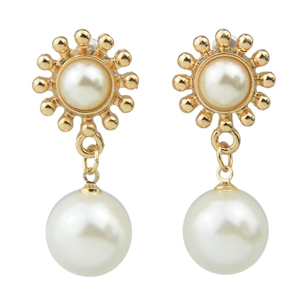 

Loveley Bead Gold-color Flower Long Dangle Earrings
