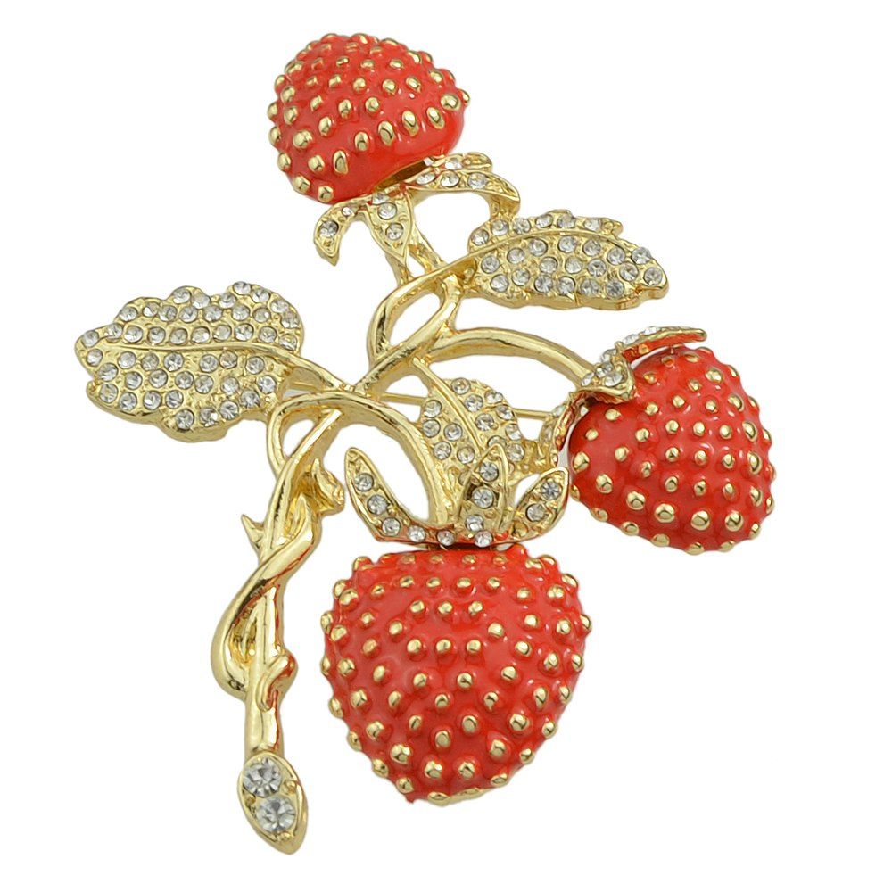 

Enamel and Rhinestone Plant Strawberry Brooch, Gold