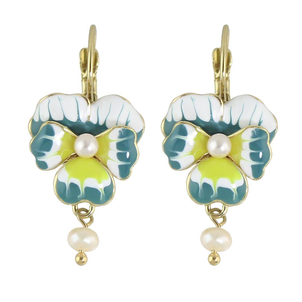 

Bead Enamel Flower Hanging Earrings, Gold