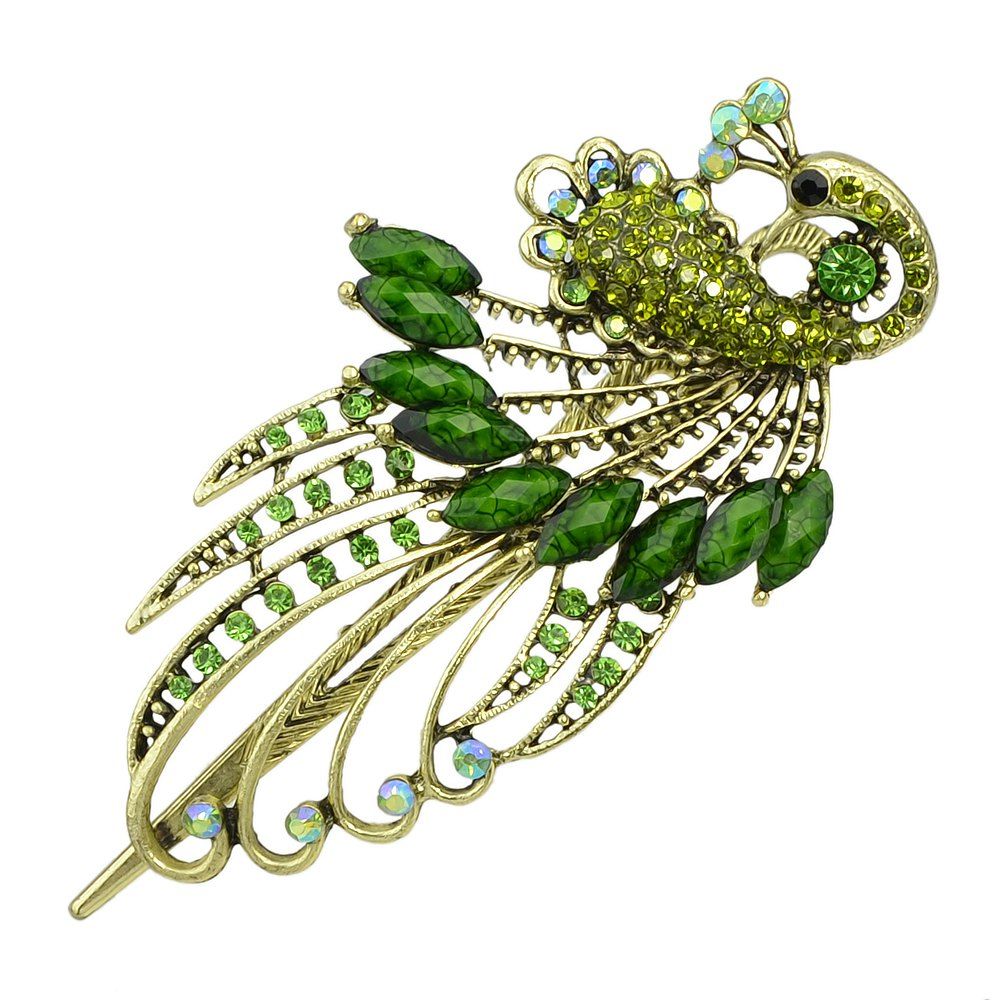 

Vintage Colorful Rhinestone Peacock Hairpin, Army green