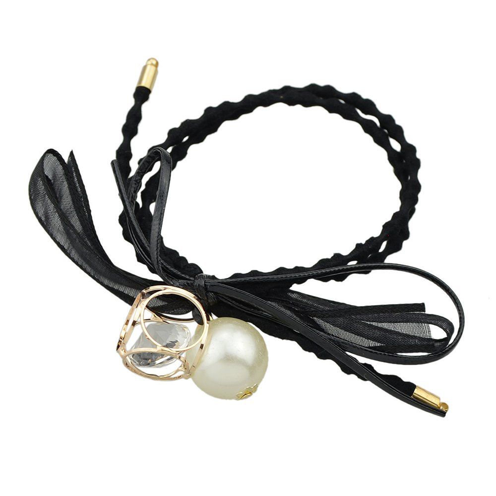 

Black Elastic Colorful Bowknot Rhinestone Bead Charm Headband