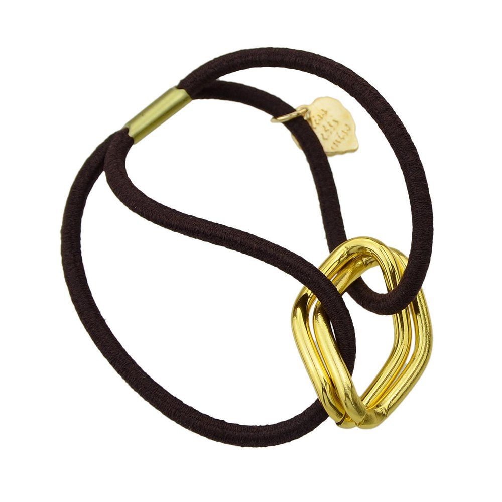 

Elastic Rope Headband Gold-color Square Leaf Decoration, Deep coffee