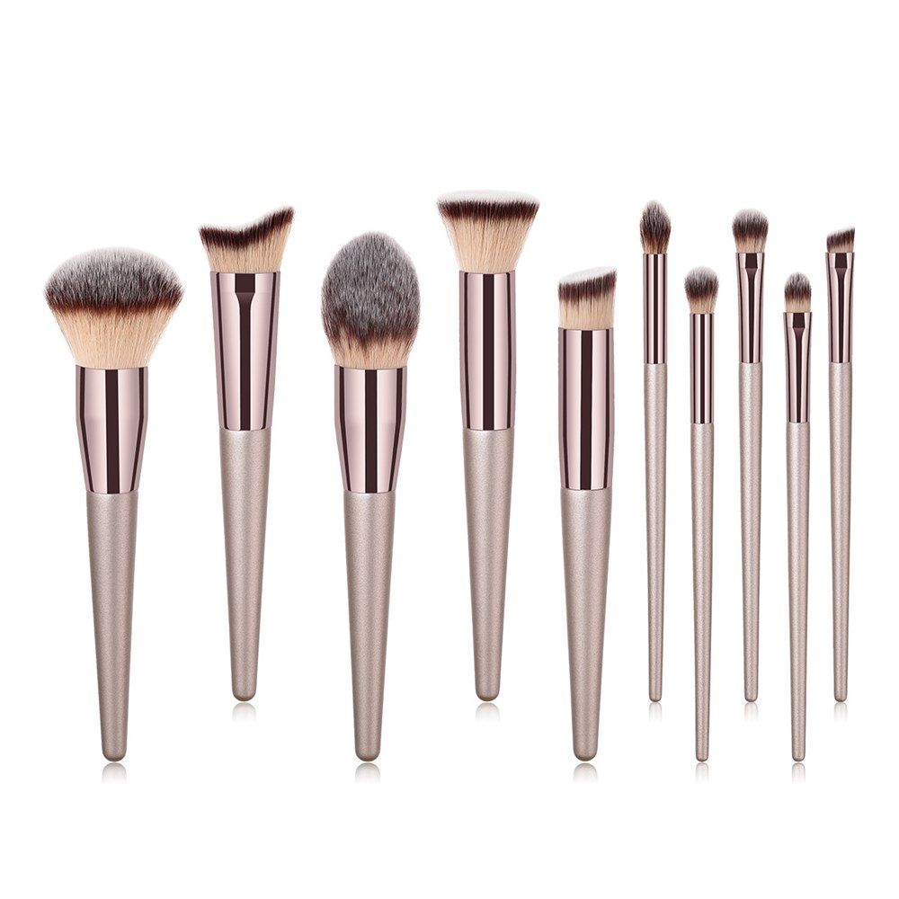 

10PCS High Quality Makeup Tool Beauty Cosmetic Set Eyeshadow Powder Brush, Champagne gold