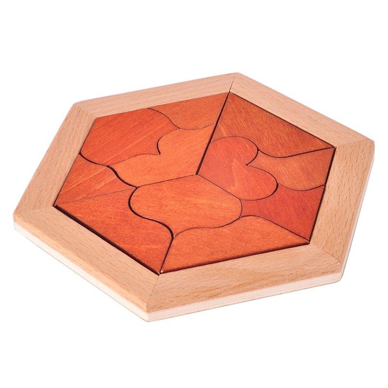 

Wooden Puzzle Jigsaw with Heart-shaped Flowers, Rust